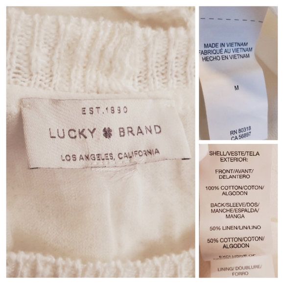 Lucky Brand Layered Mixed Media Linen Blend Sweater Medium Ivory - Picture 5 of 11
